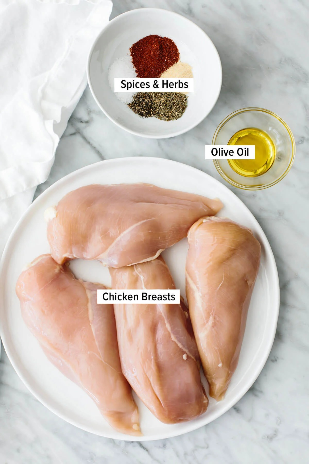 Ingredients for oven baked chicken breasts.