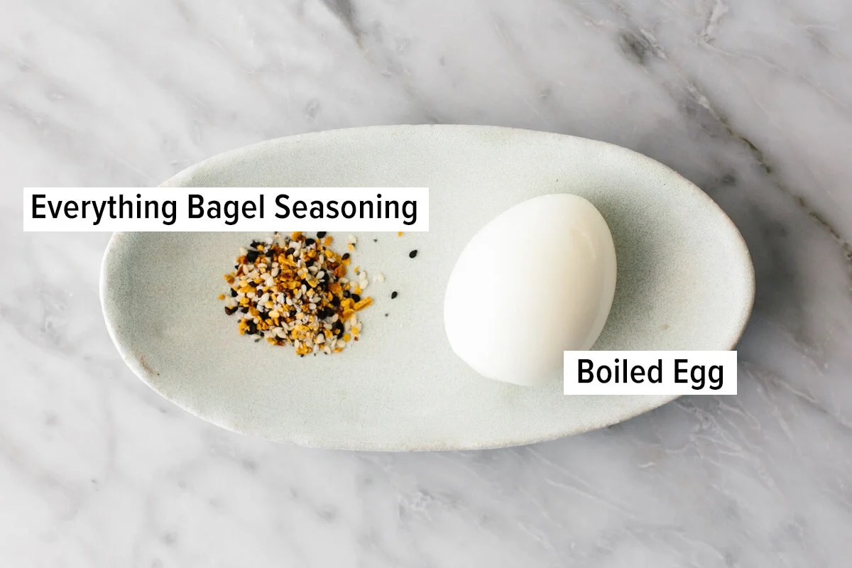 Hard boiled egg and bagel seasoning on a plate