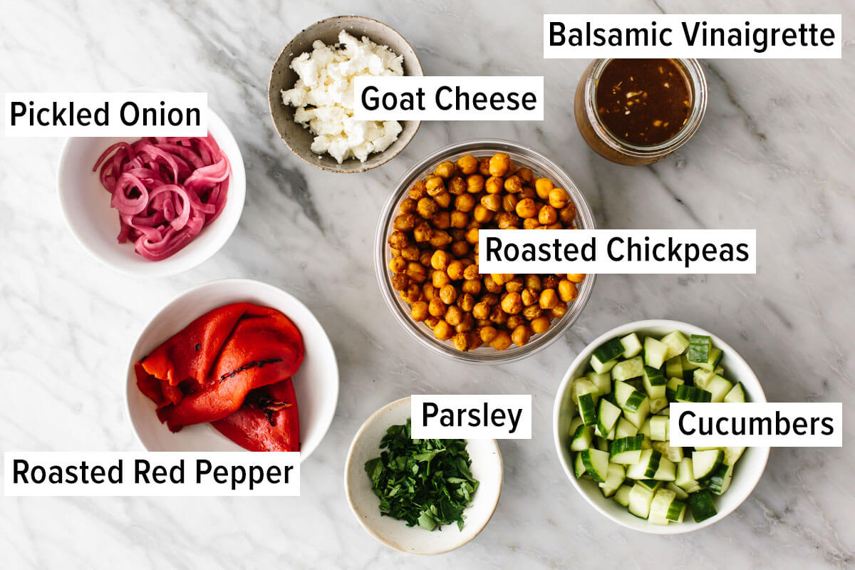 Ingredients for chickpea salad in a budget meal prep
