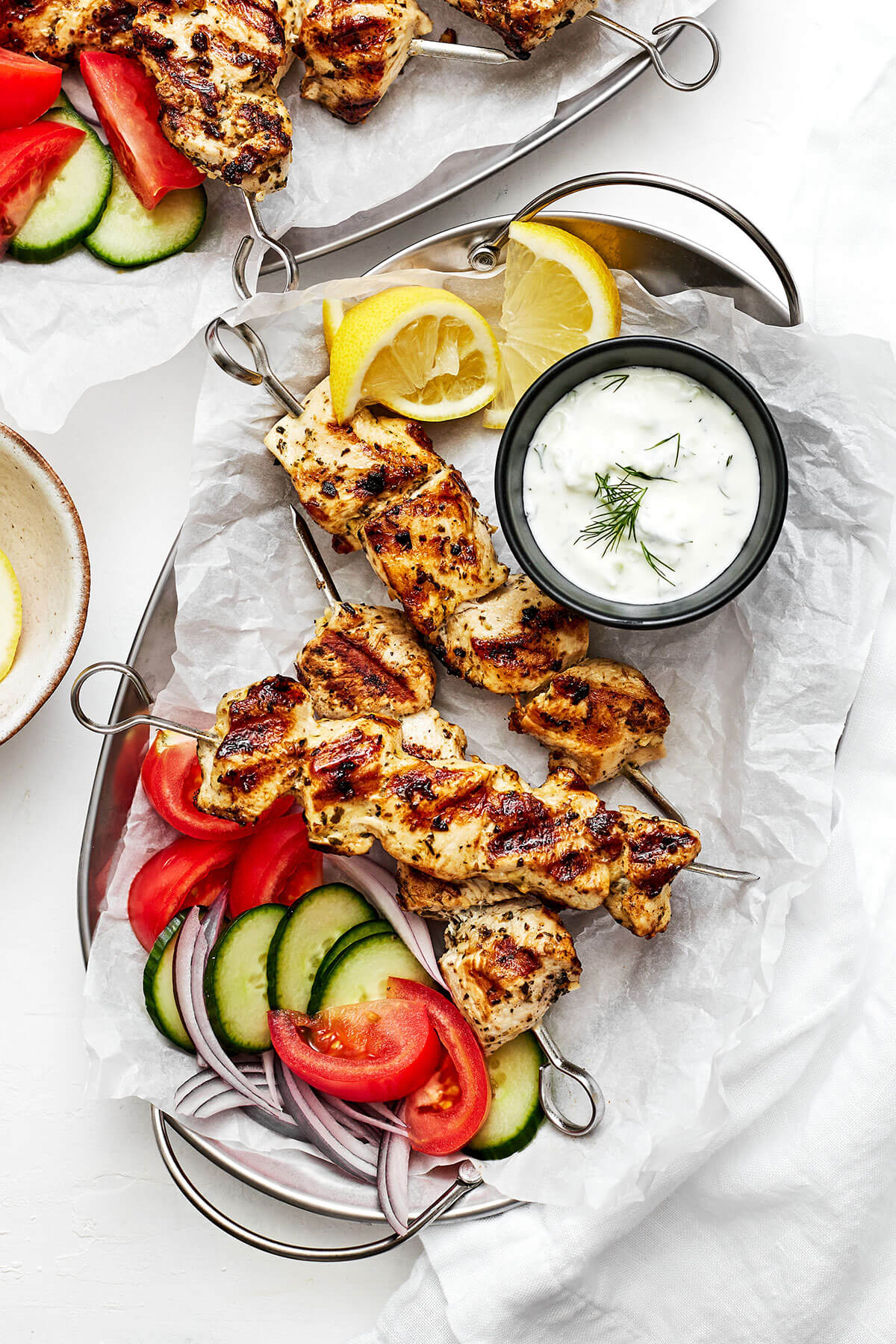 A plate of grilled chicken souvlaki