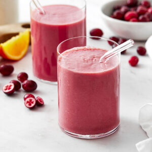 Two glasses of cranberry smoothies