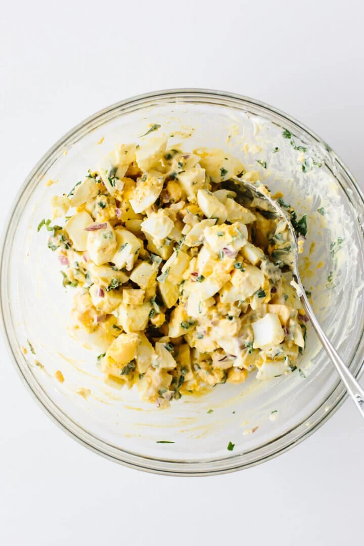 Mixed egg salad in a bowl