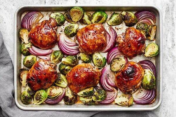 Sheet pan balsamic chicken and Brussels sprouts dinner