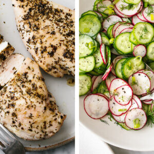 Low carb recipes with baked chicken and cucumber radish salad