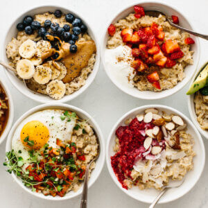 A table of sweet and savory oatmeal recipes.